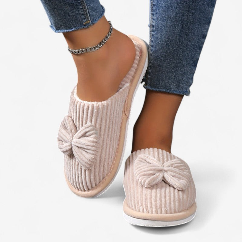 Slip-on ballerina-hjemmesko til damer med rund tå og sløjfe