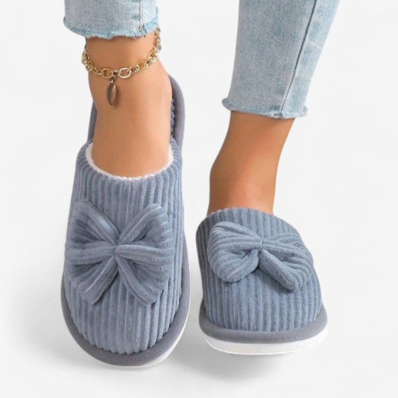 Slip-on ballerina-hjemmesko til damer med rund tå og sløjfe