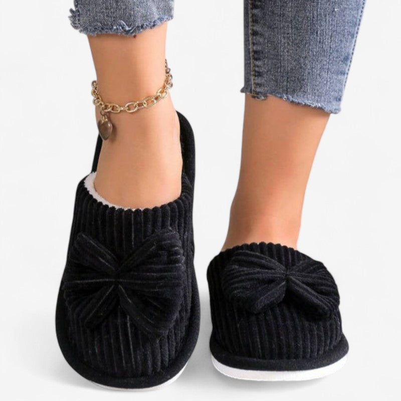 Slip-on ballerina-hjemmesko til damer med rund tå og sløjfe
