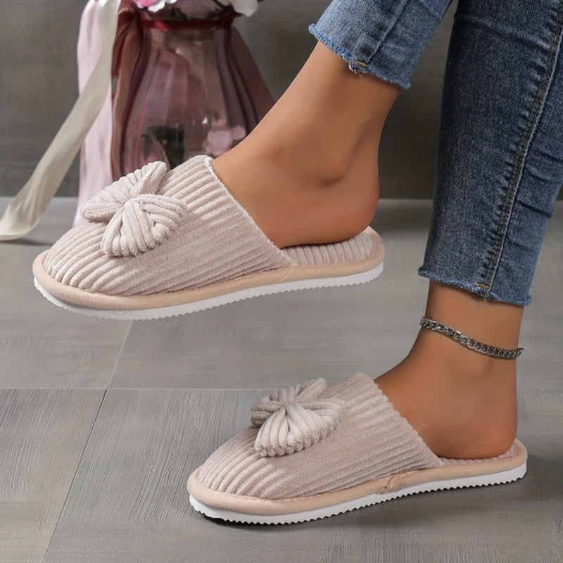 Slip-on ballerina-hjemmesko til damer med rund tå og sløjfe