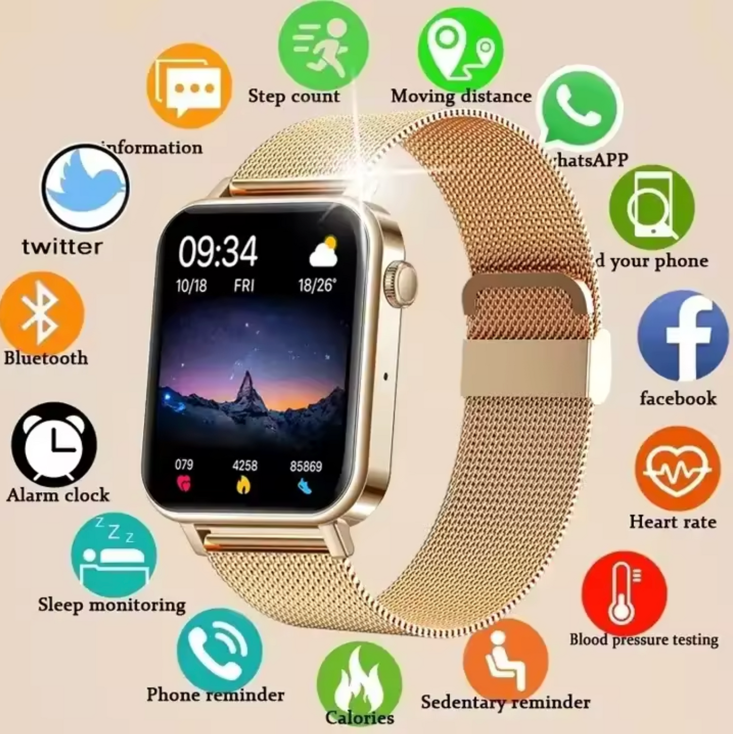 Smartwatch til damer med meshrem
