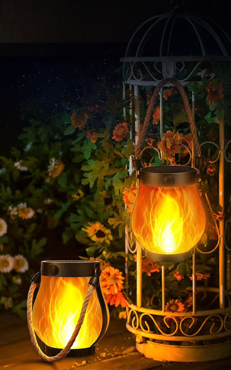Solarlanterne med dansende flamme til have og terrasse