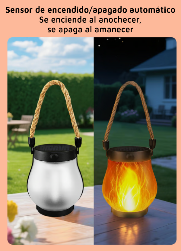 Solarlanterne med dansende flamme til have og terrasse