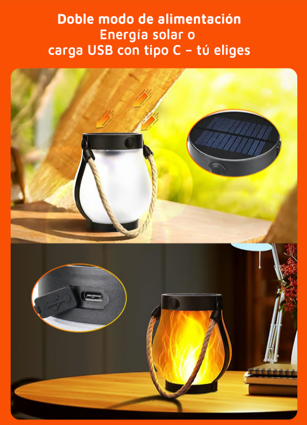 Solarlanterne med dansende flamme til have og terrasse
