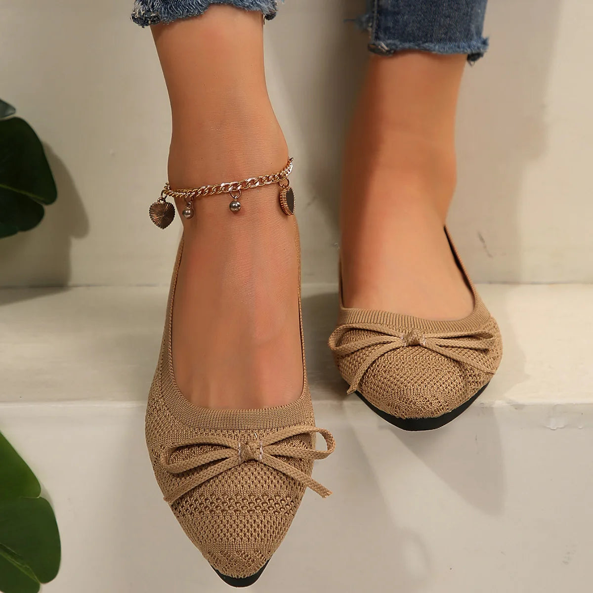 Spidssnudede slip-on-ballerinaer til damer