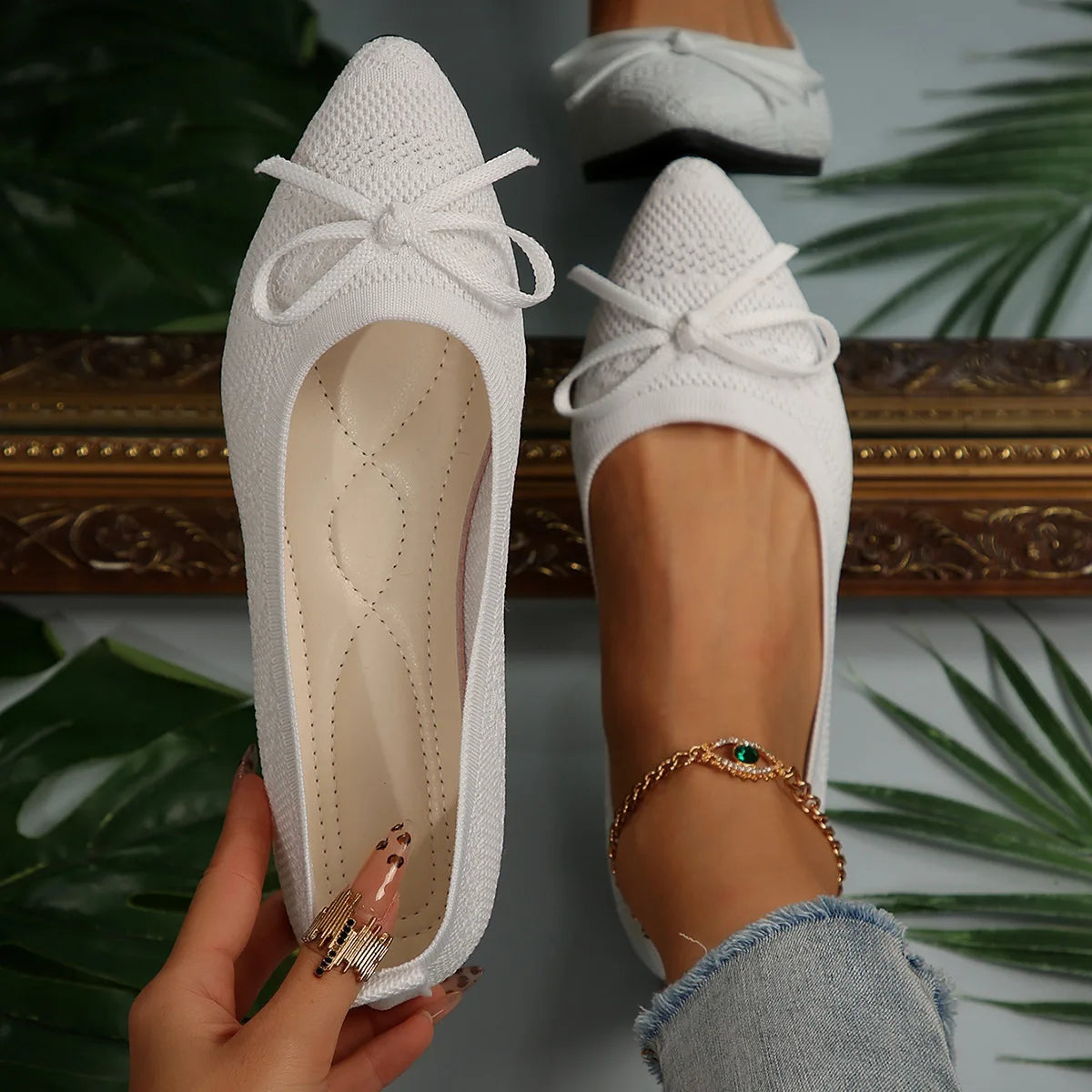 Spidssnudede slip-on-ballerinaer til damer