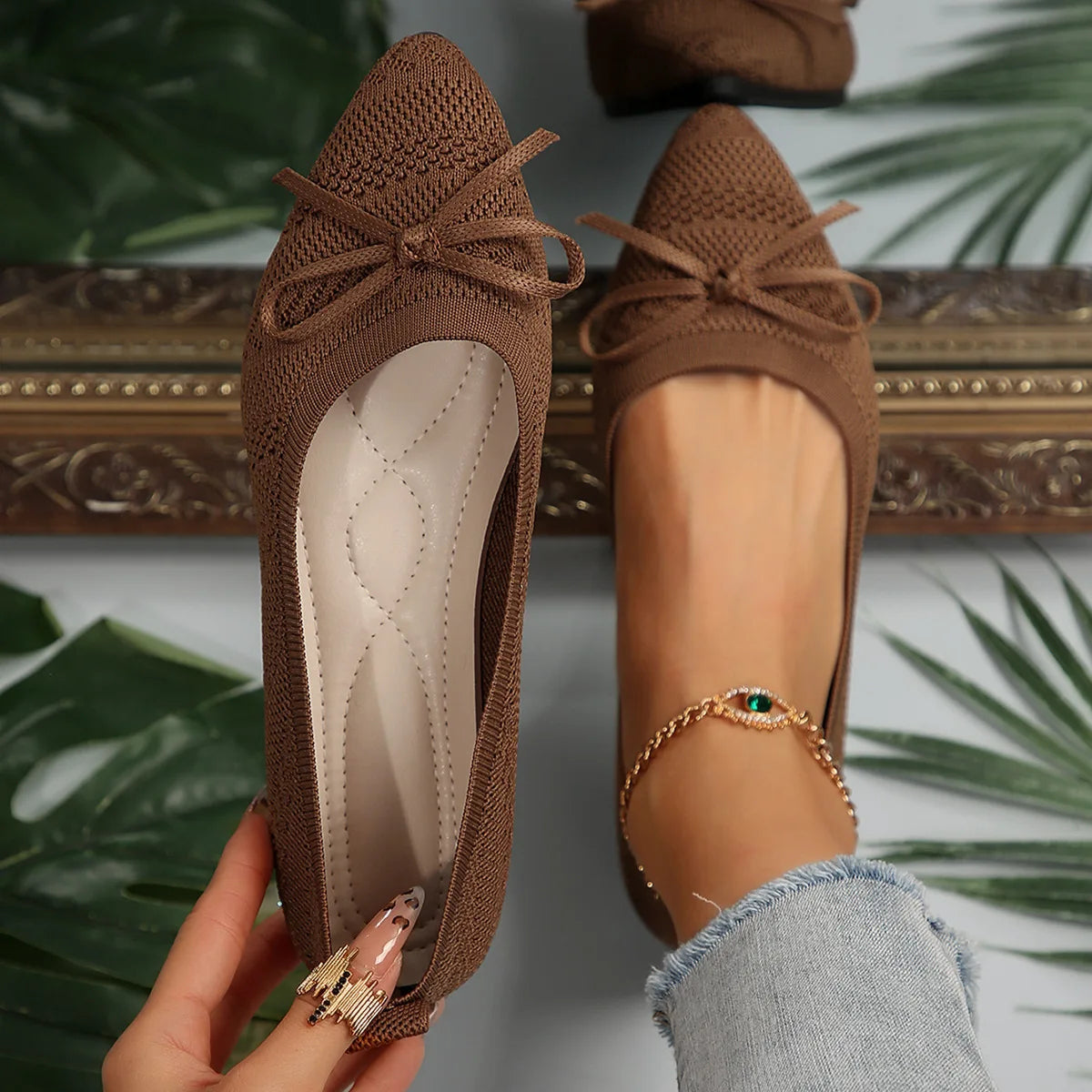 Spidssnudede slip-on-ballerinaer til damer