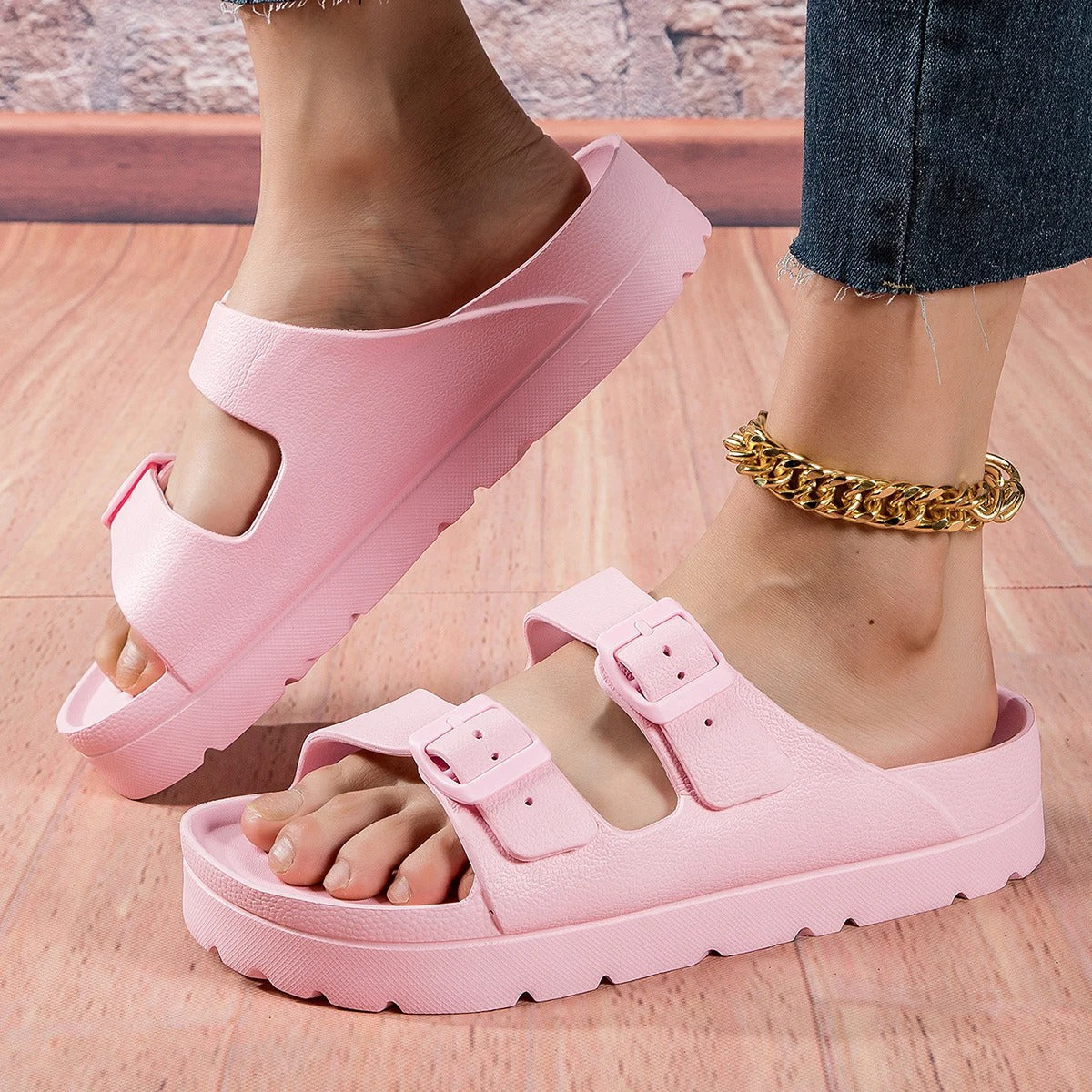Stødabsorberende slippers med tyk sål til kvinder