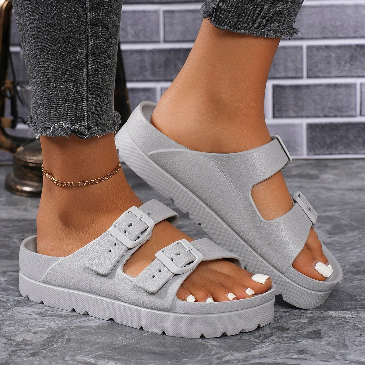 Stødabsorberende slippers med tyk sål til kvinder