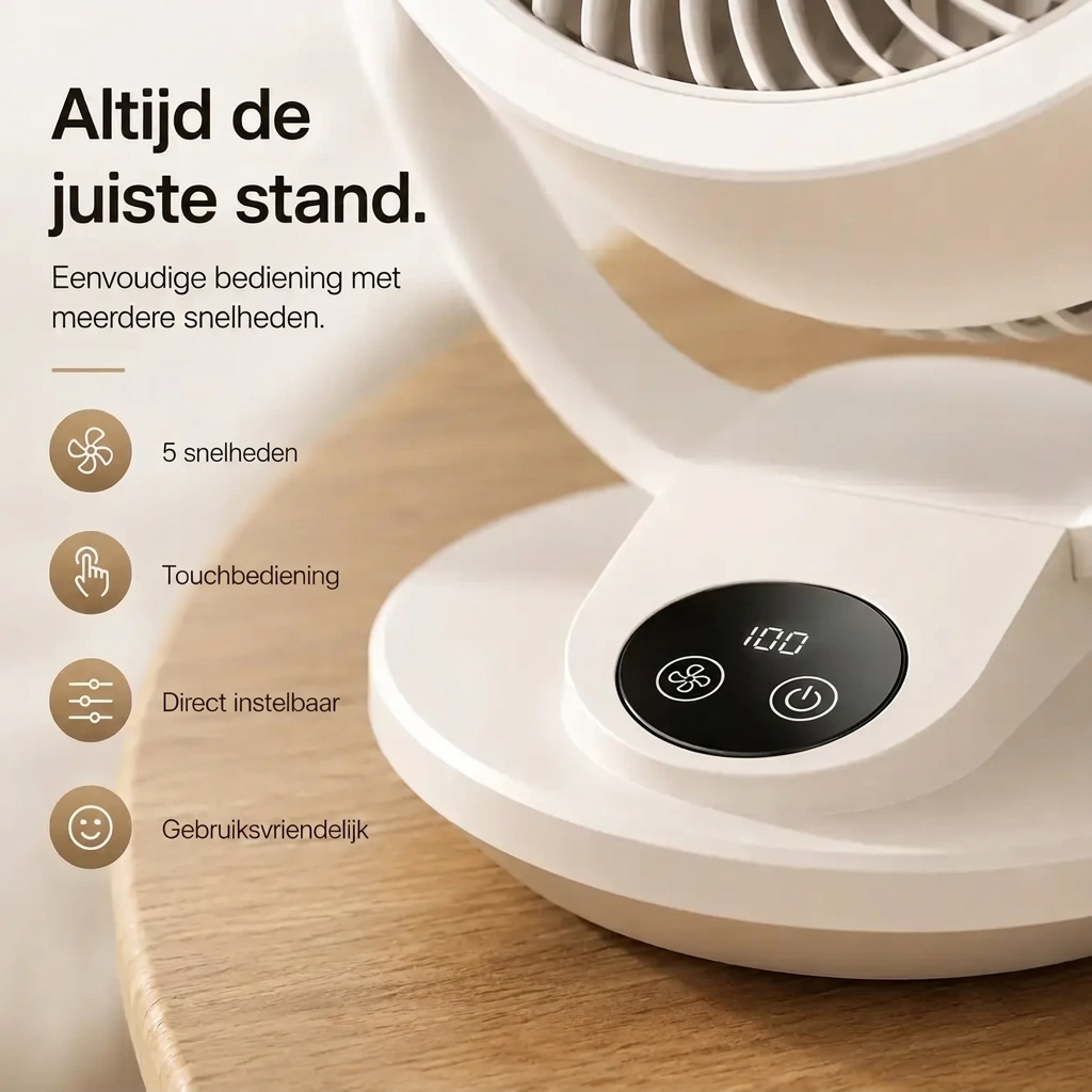 Støjsvag, kraftfuld luftcirkulationsventilator