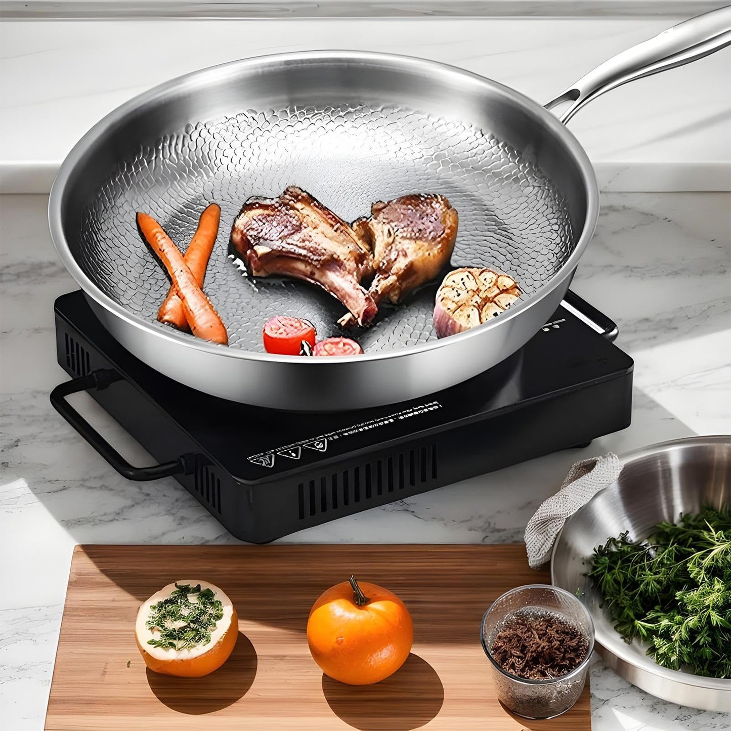 Stegepande i ren titanium med hamret struktur – Naturlig non-stick, uden belægning, egnet til induktion