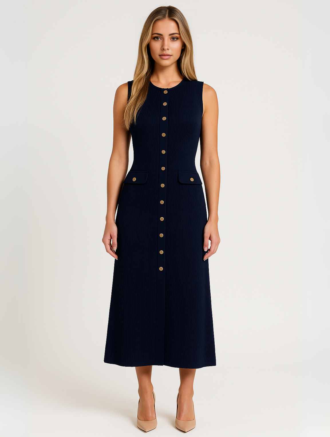 Stilfuld midikjole med knapper