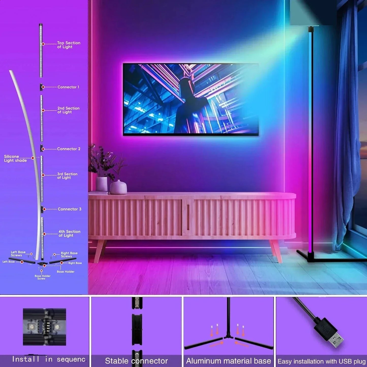 Stilren RGB-hjørnelampe med fjernbetjening - Moderne belysning