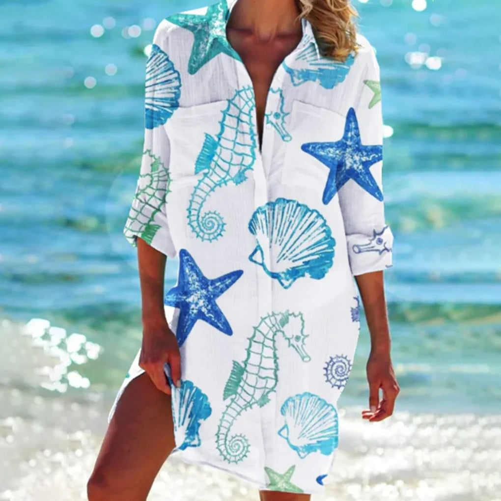 Strandskjorte til damer med tie-dye-print