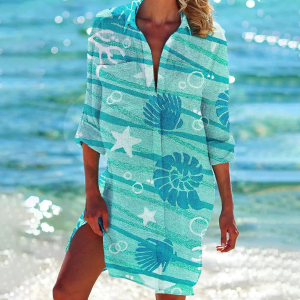 Strandskjorte til damer med tie-dye-print