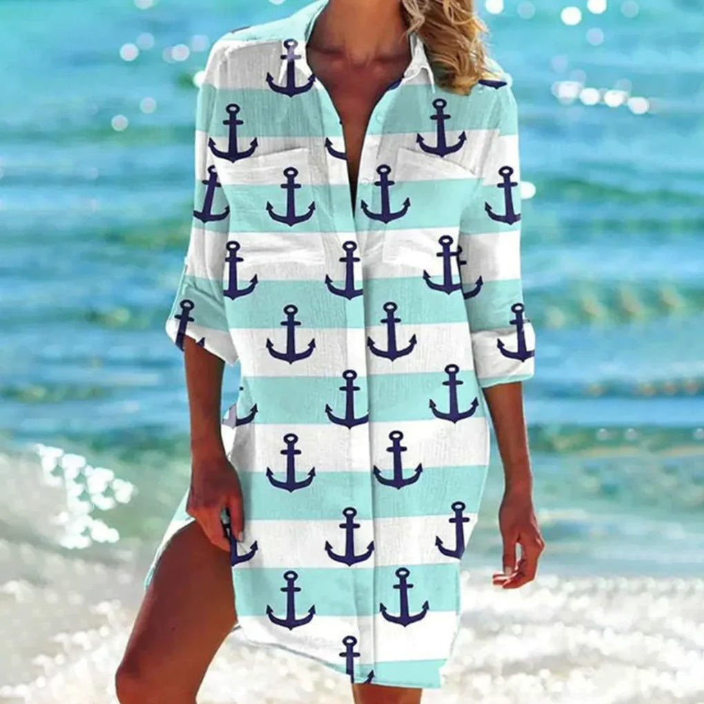 Strandskjorte til damer med tie-dye-print