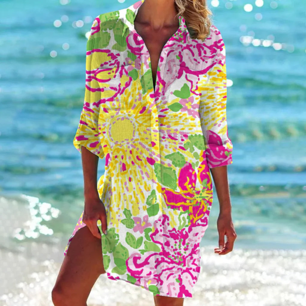 Strandskjorte til damer med tie-dye-print
