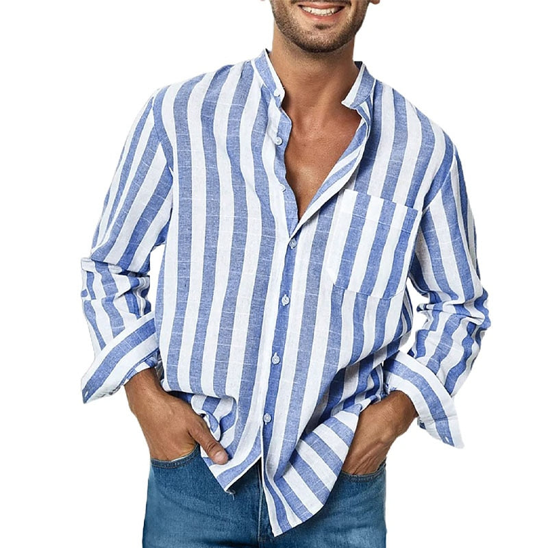 Stribet casual herreskjorte med lange ærmer