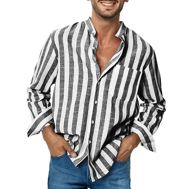 Stribet casual herreskjorte med lange ærmer
