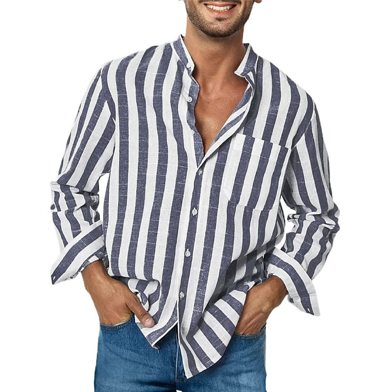 Stribet casual herreskjorte med lange ærmer