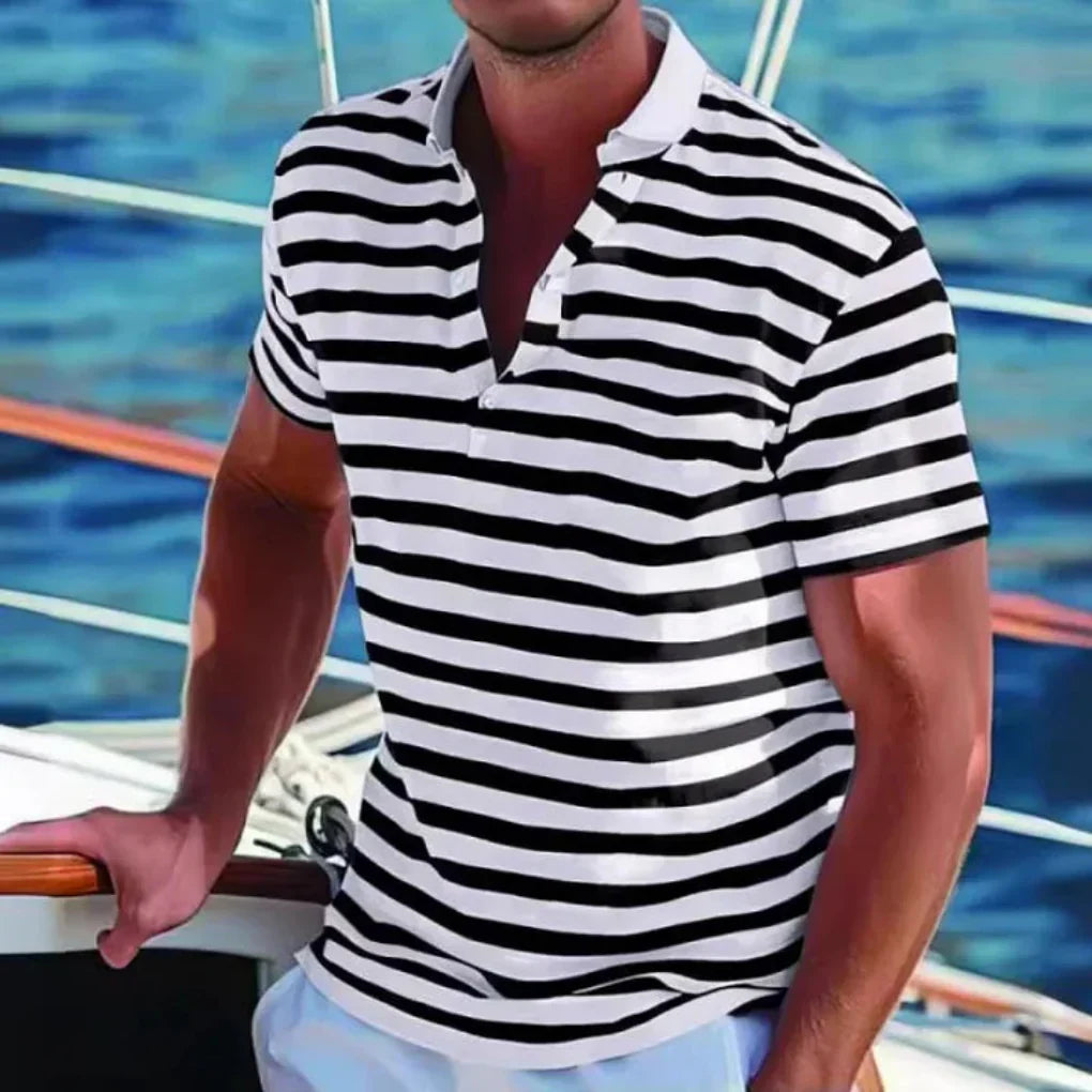 Stribet herrepoloshirt med åben krave