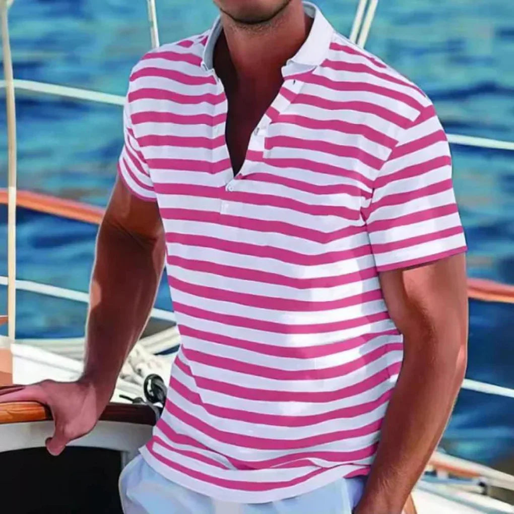 Stribet herrepoloshirt med åben krave