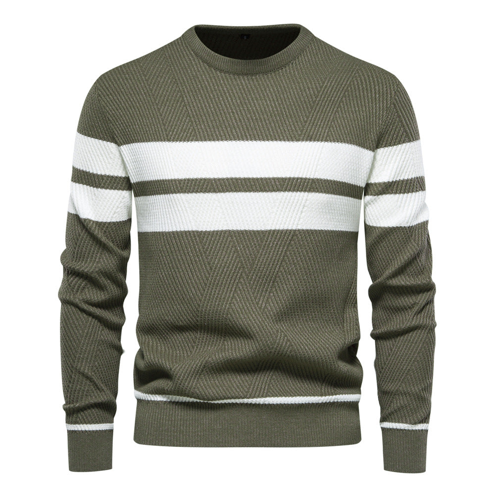 Stribet herresweater med rund hals