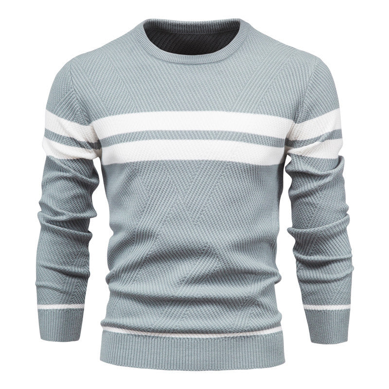 Stribet herresweater med rund hals