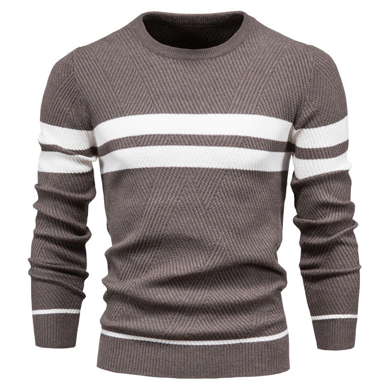 Stribet herresweater med rund hals