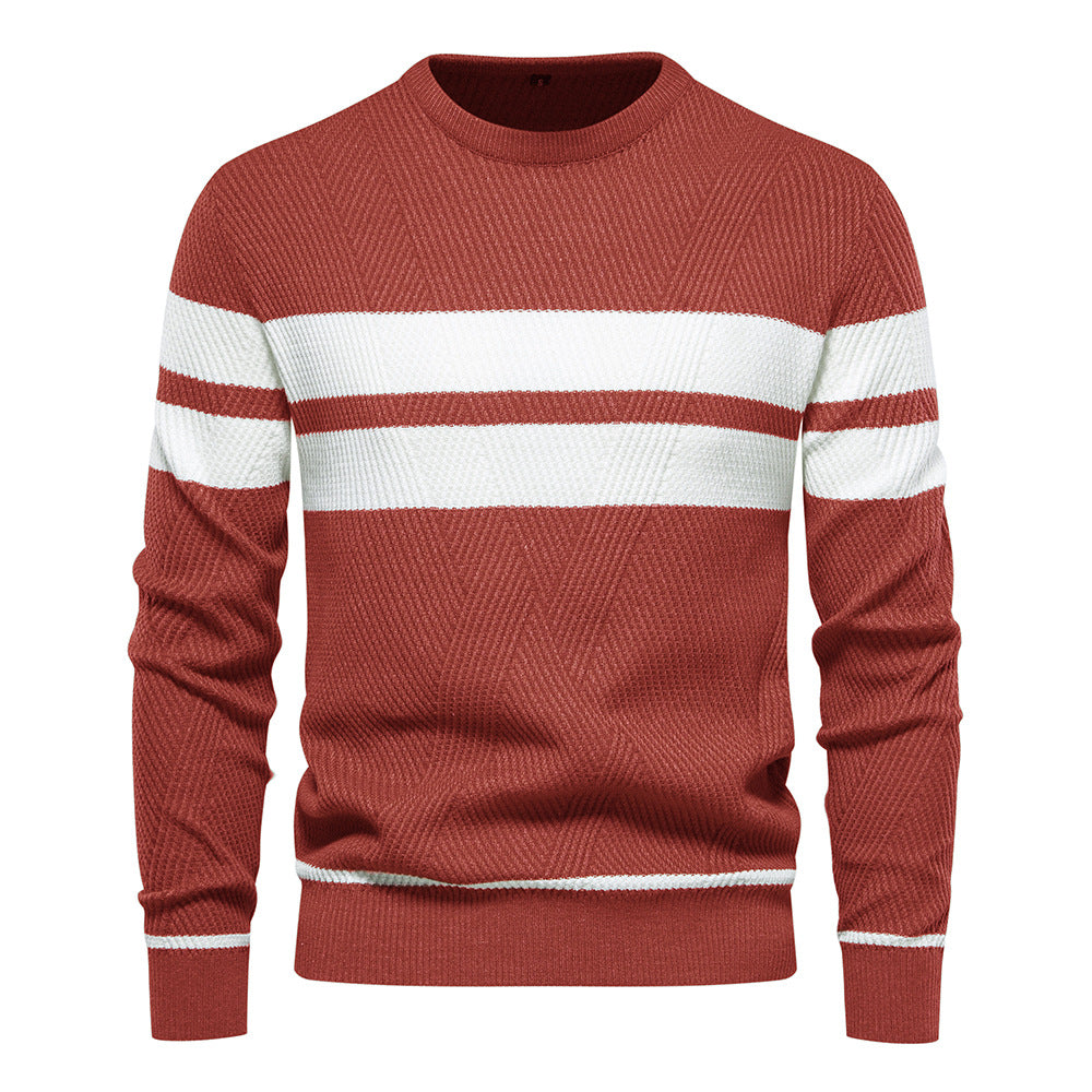 Stribet herresweater med rund hals