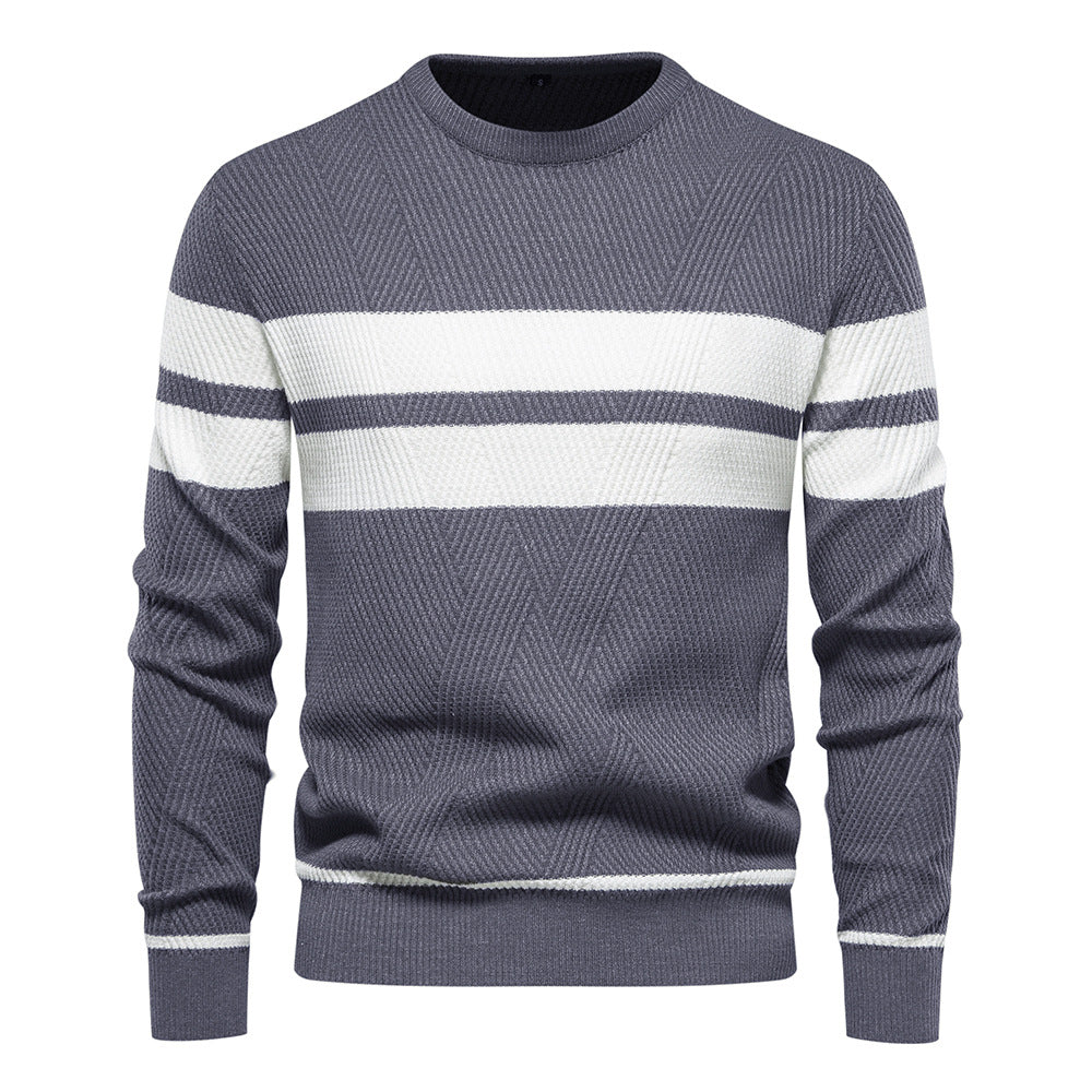 Stribet herresweater med rund hals