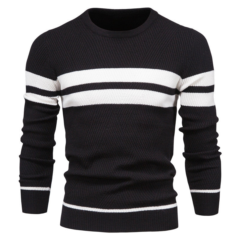 Stribet herresweater med rund hals