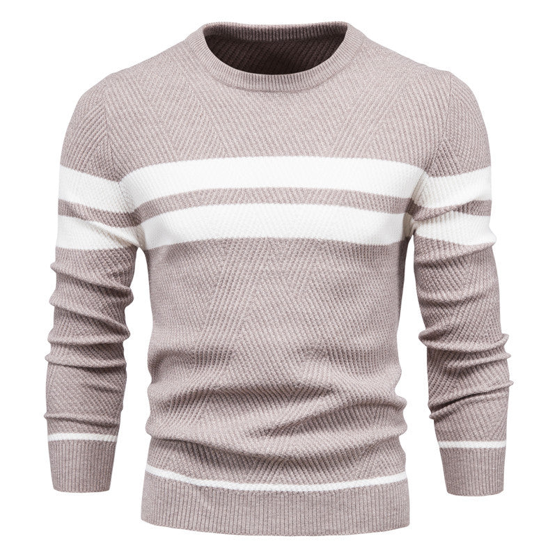 Stribet herresweater med rund hals