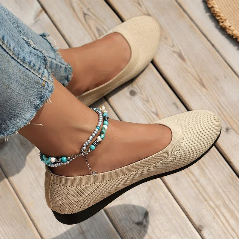 Strikkede slip-on-ballerinaer til damer