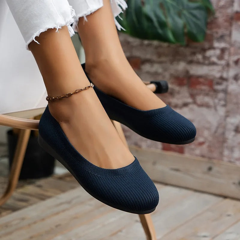 Strikkede slip-on-ballerinaer til damer