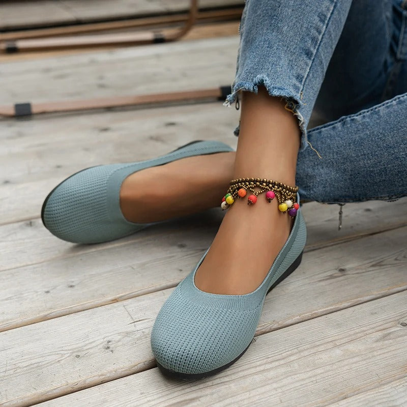 Strikkede slip-on-ballerinaer til damer