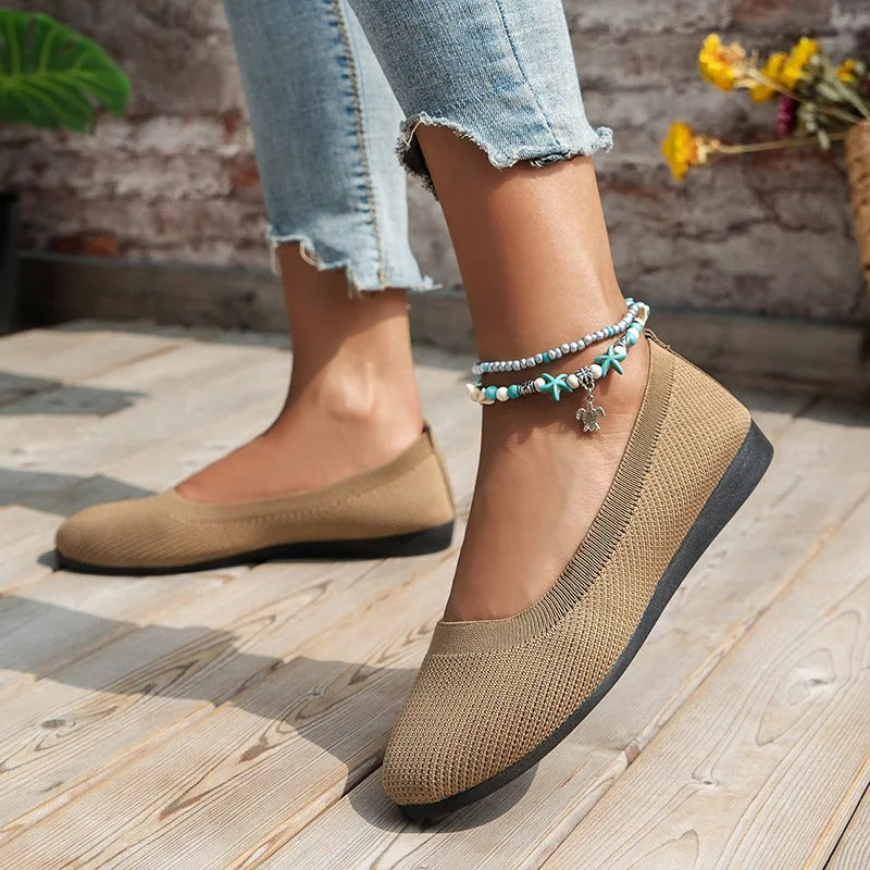 Strikkede slip-on-ballerinaer til damer