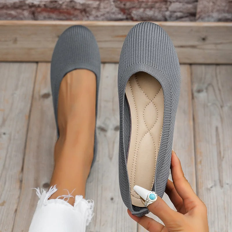 Strikkede slip-on-ballerinaer til damer