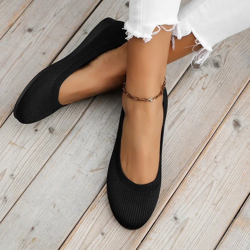 Strikkede slip-on-ballerinaer til damer