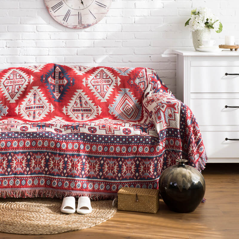 Strikket boheme-sofaplaid med frynser