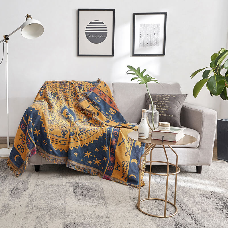 Strikket boheme-sofaplaid med frynser