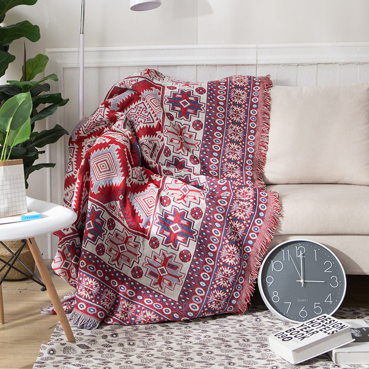 Strikket boheme-sofaplaid med frynser