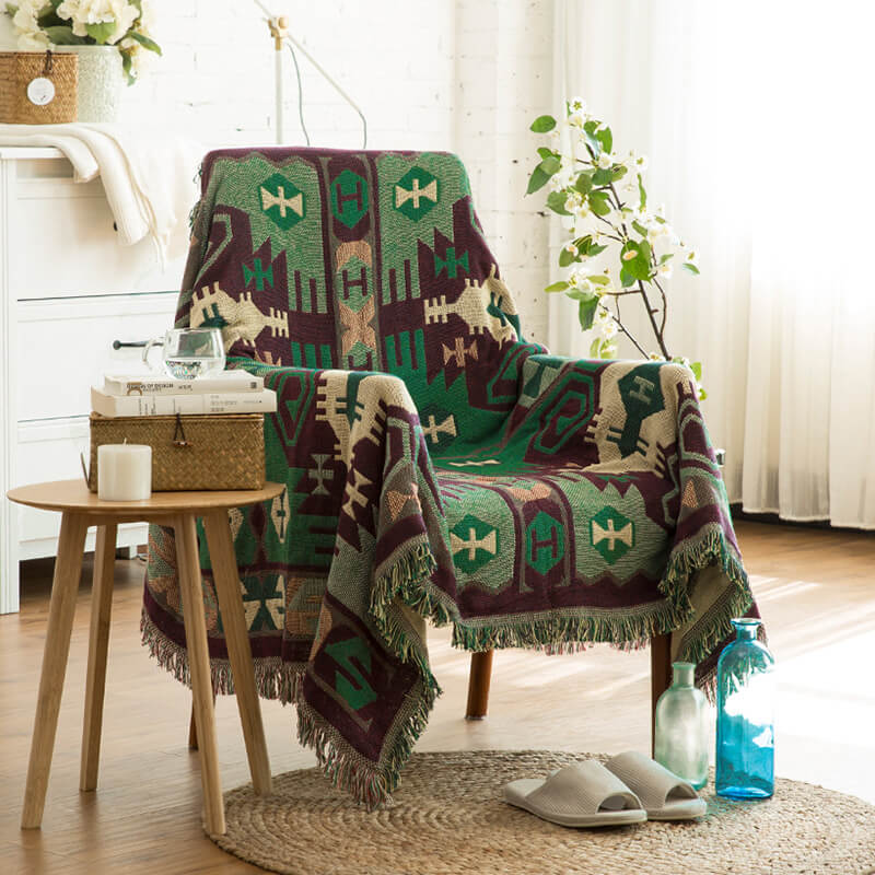 Strikket boheme-sofaplaid med frynser