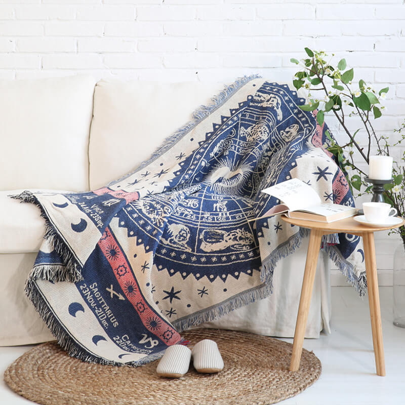 Strikket boheme-sofaplaid med frynser