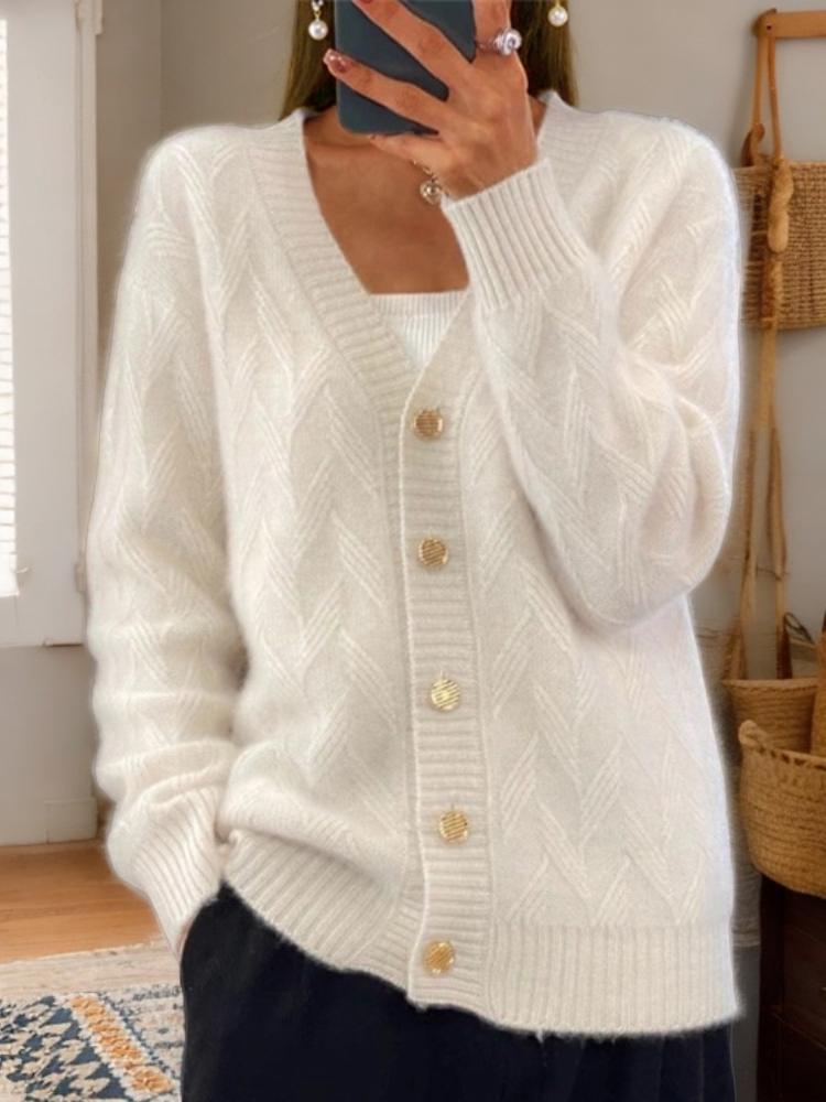 Strikket cardigan med knapper foran til damer
