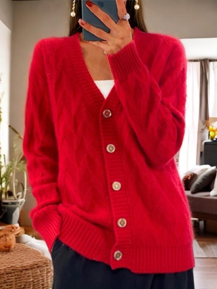 Strikket cardigan med knapper foran til damer