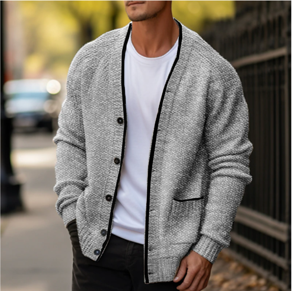 Strikket cardigan med knapper til mænd