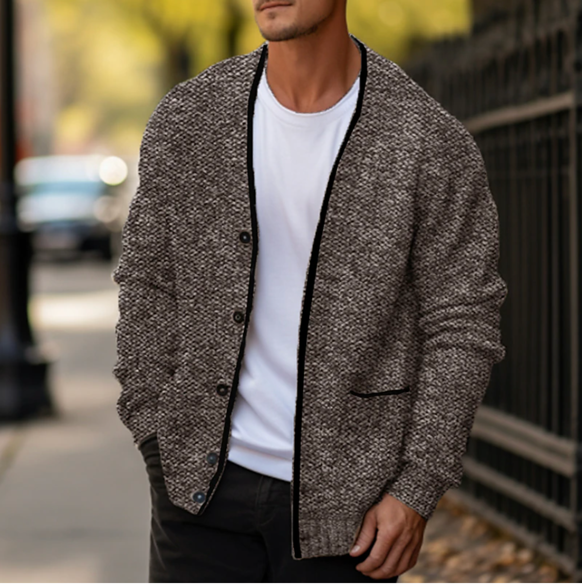 Strikket cardigan med knapper til mænd