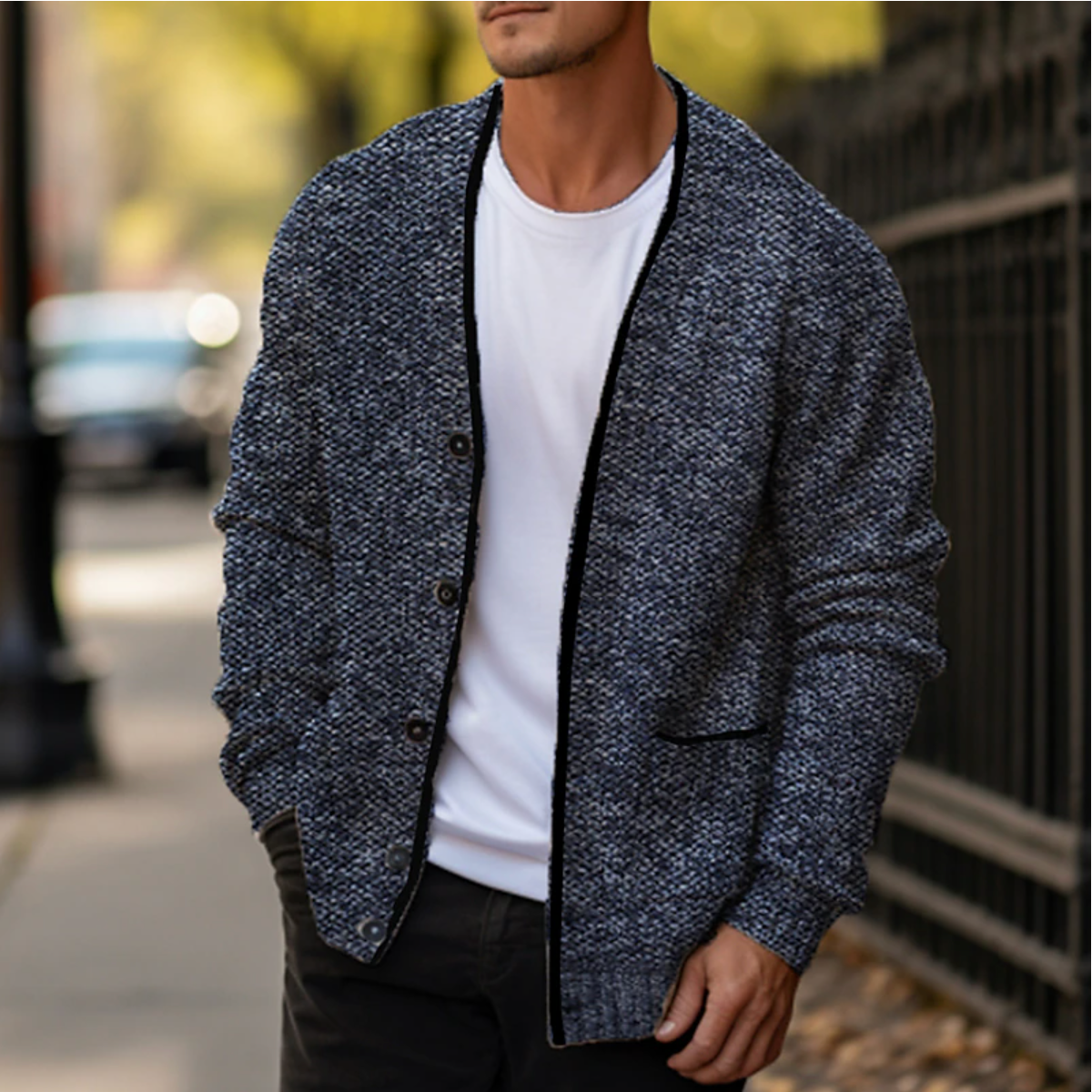 Strikket cardigan med knapper til mænd
