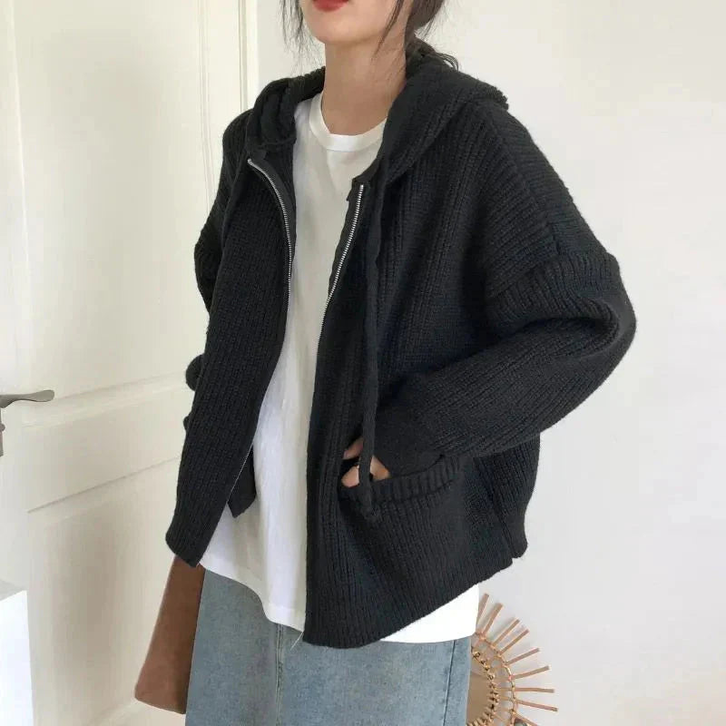 Strikket cardigan med lynlås til damer